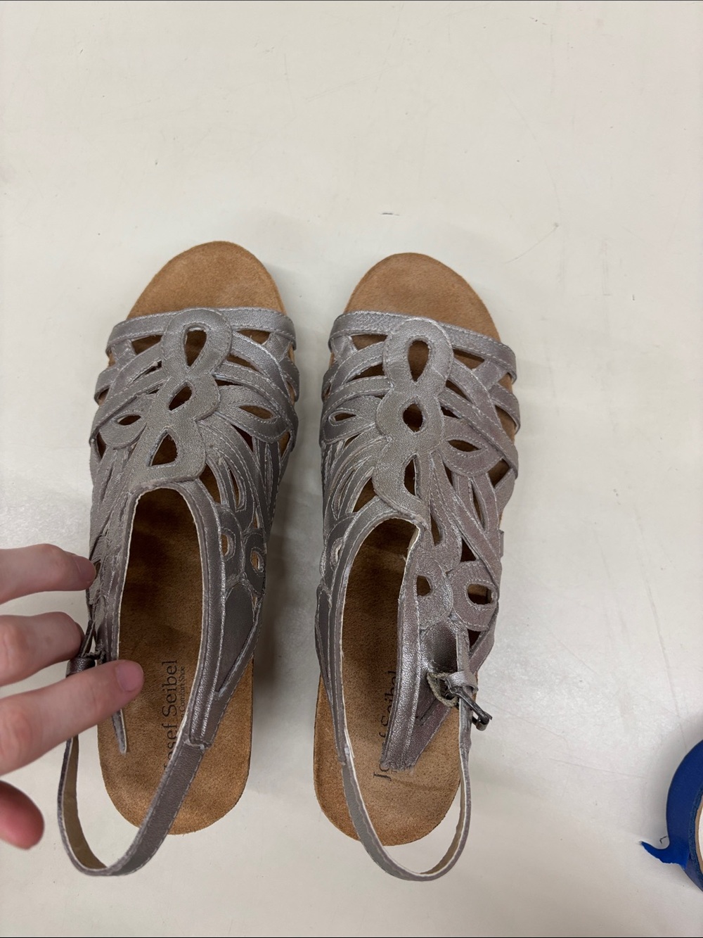 Josef Seibel Metallic Silver Cutout Slingback Heels - Picture 6 of 8